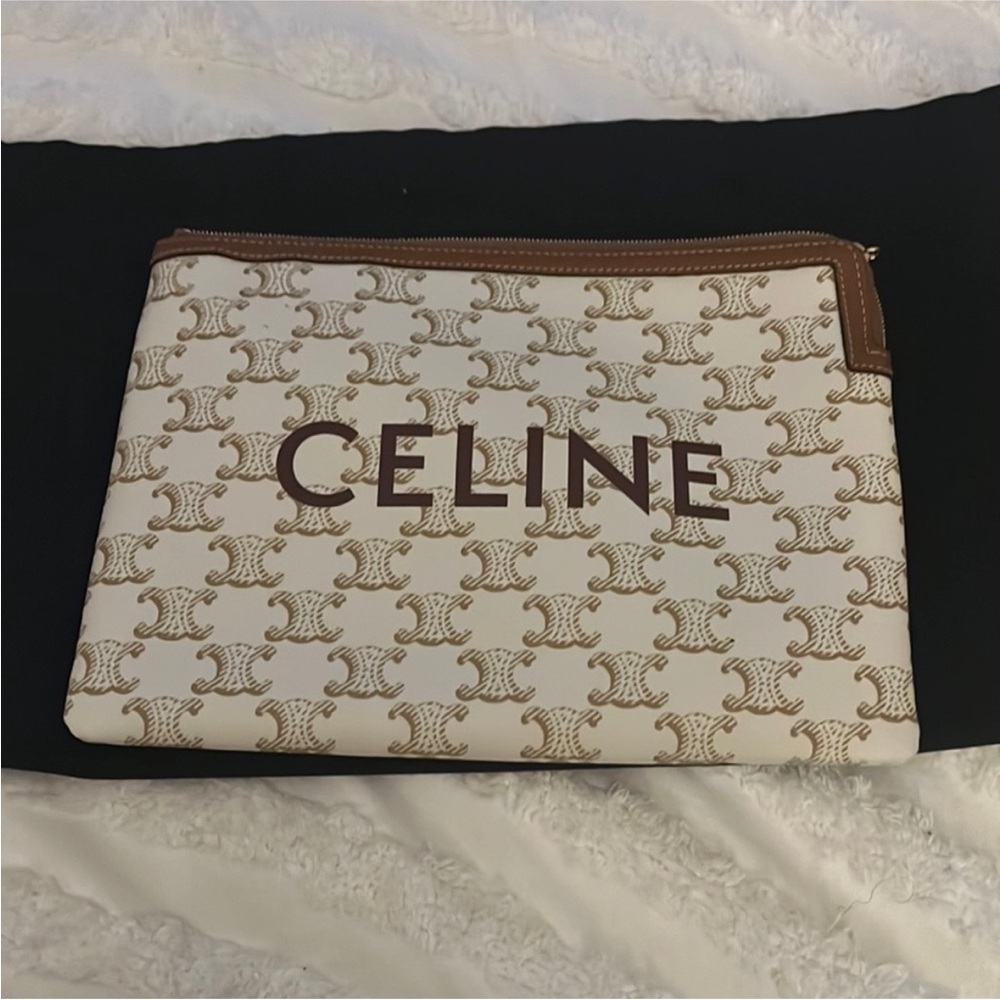 Authentic Celine White and Brown Clutch